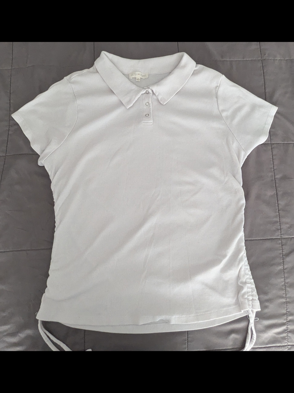 Ultra Flirt White Short-Sleeve Polo with Side Tie